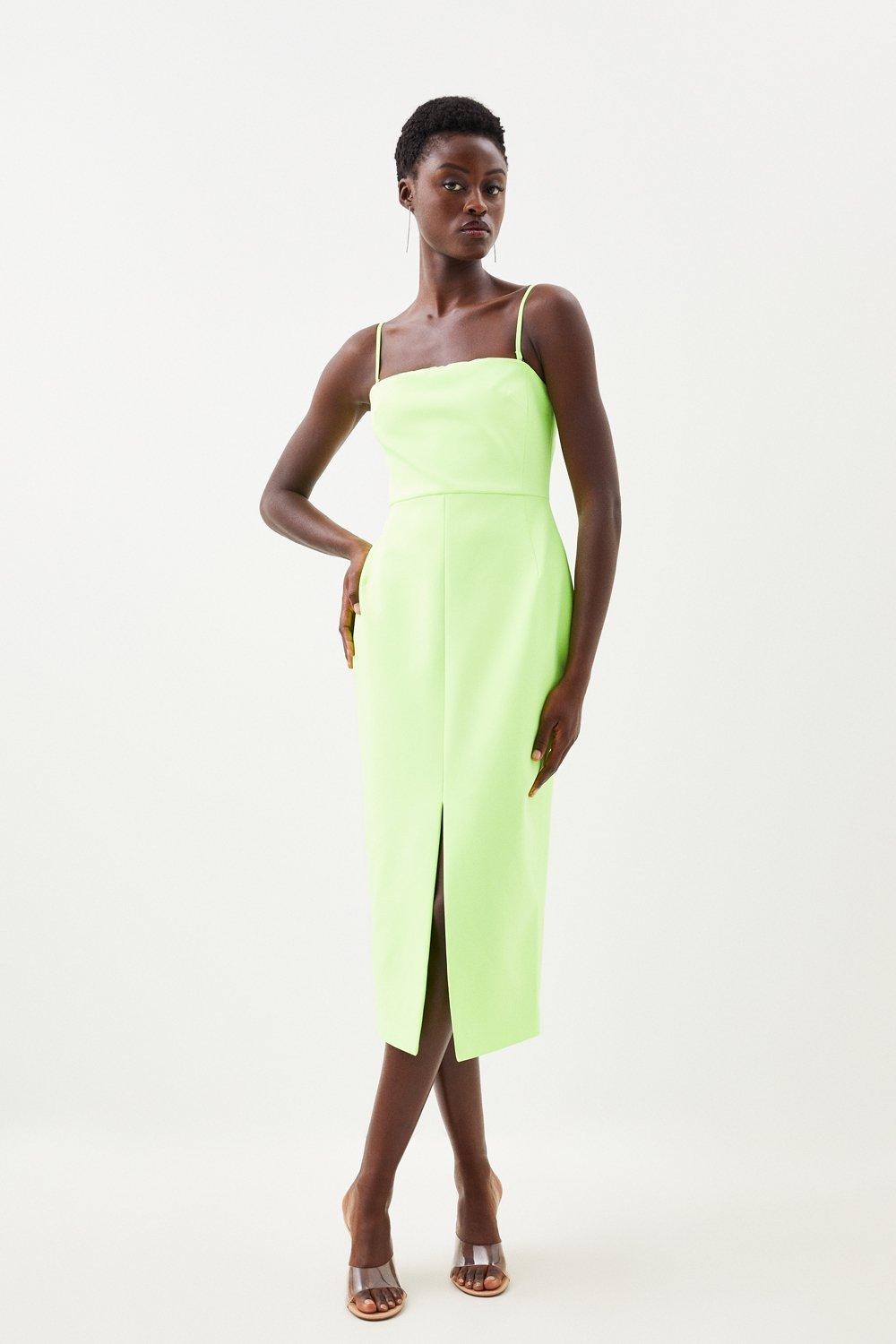 Stretch Crepe Belted Bandeau Midi Pencil Dress | Karen Millen Stretch Crepe Belted Bandeau Midi Pencil Dress | Karen Millen